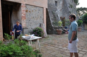 DSC_0272 Bill and Olivier combatting large yellowjacket with barbecue tongs