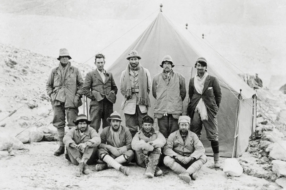 Andrew Irvine (back row, far left) and George Mallory (back row, second from left) were members of the 1924 British Mount Everest expedition. The two broke off from the team on June 8, 1924, in a push for the summit. Royal Geographical Society/Getty Images
